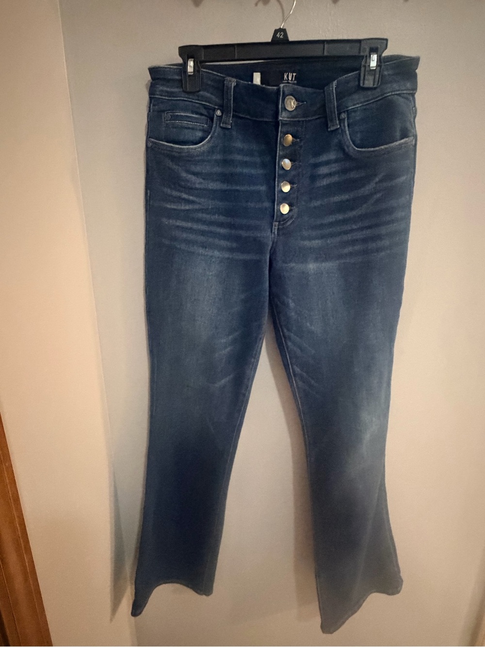 KUT from the Kloth Women's Dark Blue High-Rise Boot Cut Natalie Button-Fly Jeans